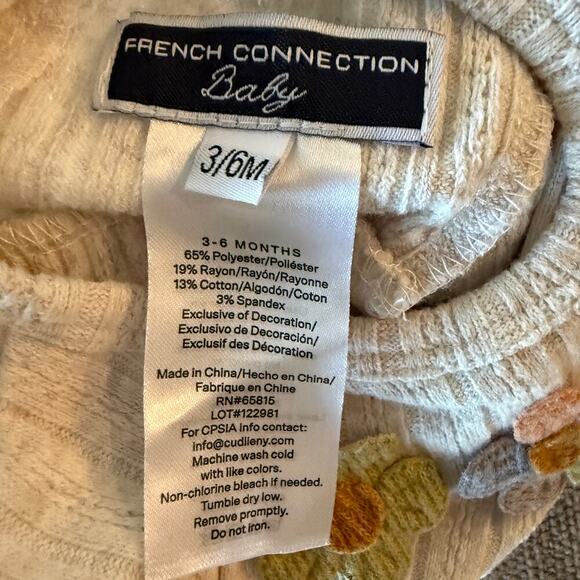 French Connection Baby Dress 3–6M Beige Knit Long Sleeve Floral Cottagecore Boho - Picture 4 of 4